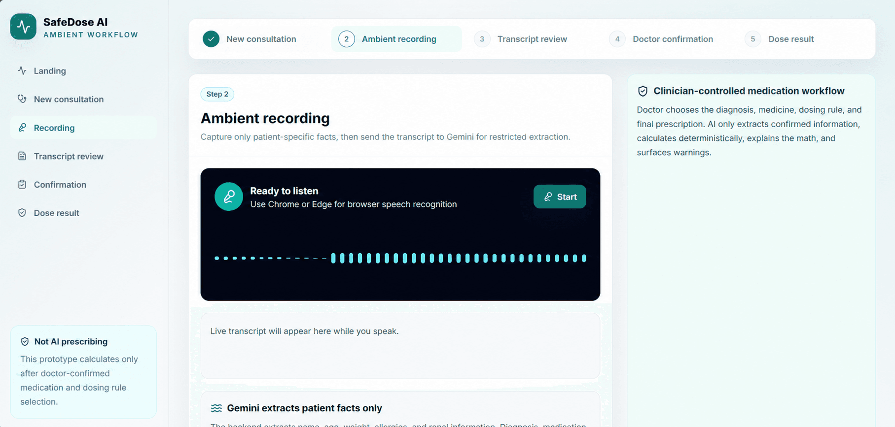 SafeDose AI ambient recording workflow